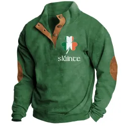 Men\'s Sweatshirt Sláinte Irish Shamrock St. Patrick\'s Day Stand Collar Buttons Vintage Daily Tops