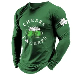 Men\'s T-Shirt St. Patrick\'s Day Cheers Beer Drinking Shamrock Lucky You Long Sleeve Daily Tops