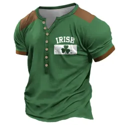 Men\'s T-Shirt Henley Irish Shamrock St. Patrick\'s Day Lucky Color Block Summer Short Sleeve Daily Tops