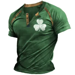 Men\'s T-Shirt Henley Shamrock St. Patrick\'s Day Lucky Color Block Summer Short Sleeve Daily Tops