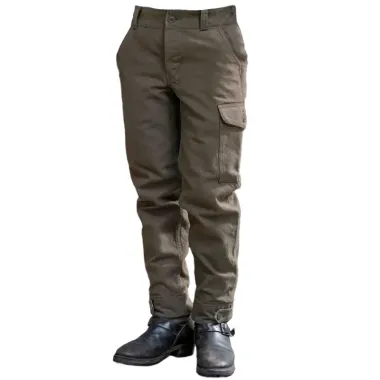 Men's Vintage Multi-Pocket Hunting Work Pants Solid Color Washed Cotton Distressed Trousers