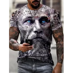 Designer vintage Viking warrior print T-shirt