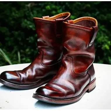 Western Vintage Square Head Soft Leather Boots