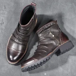 Vintage zip round tie leather boots