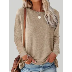 Round Neck Long Sleeve Casual Loose Ladies T-Shirt