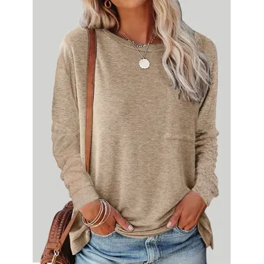 Round Neck Long Sleeve Casual Loose Ladies T-Shirt