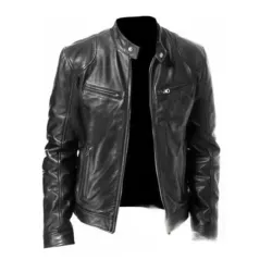 Mens leather new PU coat stand collar leather jacket