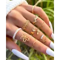 10pcs Bohemian Hollow Out Leaf Floral Stackable Rings Set