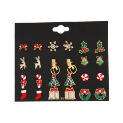 12Pairs Christmas Snowflake Elk Shaped Stud Earrings Set