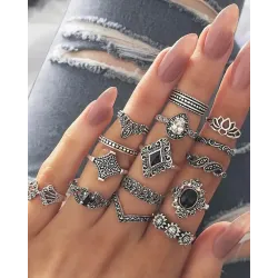 15pcs Stackable Geometric Fashionable Rings Set