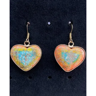 1Pair Bohemian Natural Stone Heart Shaped Drop Earrings