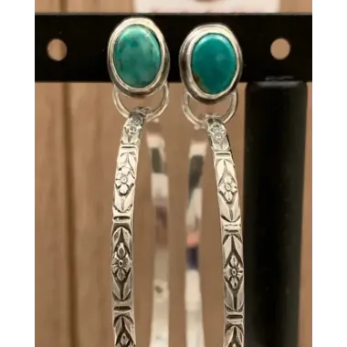 1Pair Bohemian Tribal Turquoise Hoop Earrings