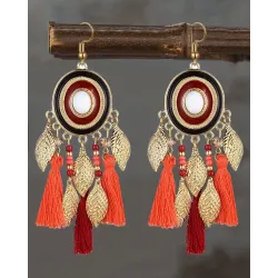 1Pair Bohemian Vintage Leaf Tassel Design Hook Earrings