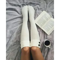 1Pair Button Design Knit Long Socks