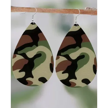 1Pair Camouflage Print Waterdrop Hook Earrings