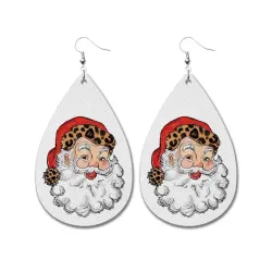 1Pair Christmas Leopard Hat Santa Clause Waterdrop Hook Earrings