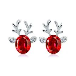 1Pair Christmas Reindeer Shaped Gem Stone Earrings