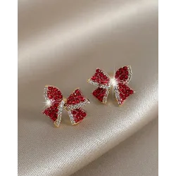 1Pair Christmas Rhinestone Bowknot Shaped Earrings