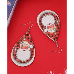 1Pair Christmas Santa Clause Plaid Waterdrop Hook Earrings