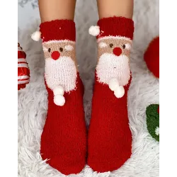 1Pair Christmas Santa Fuzzy Thermal Socks