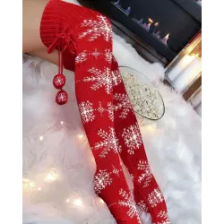 1Pair Christmas Snowflake Pom Pom Knee Length Socks