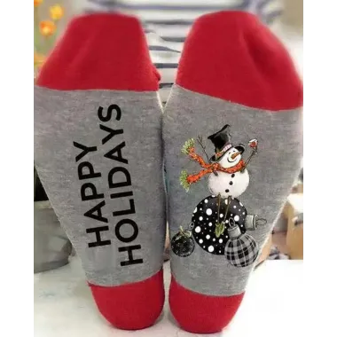 1Pair Christmas Snowman Letter Print Socks