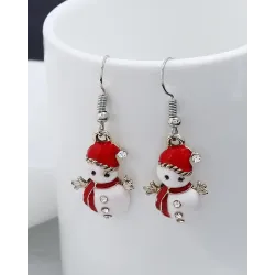 1Pair Christmas Snowman Pattern Studded Drop Earrings