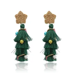 1Pair Christmas Tassel Beaded Drop Earrings