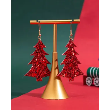 1Pair Christmas Tree Design Sequin Dangle Hook Earrings