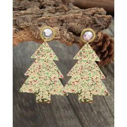 1Pair Christmas Tree Shaped Rhinestone Sequin Drop Earrings