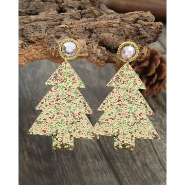 1Pair Christmas Tree Shaped Rhinestone Sequin Drop Earrings