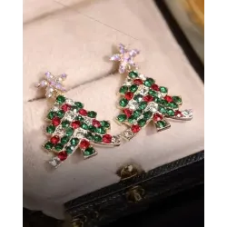 1Pair Colorful Rhinestone Christmas Tree Dangle Earrings