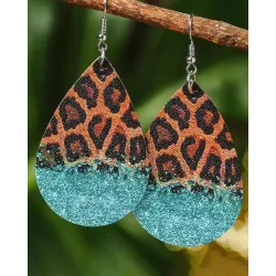 1Pair Contrast Leopard Print Waterdrop Earrings