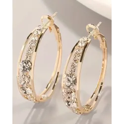 1Pair Exquisite Rhinestone Decor Large Circle Hoop Earrings