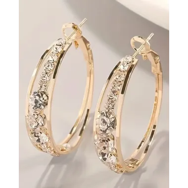 1Pair Exquisite Rhinestone Decor Large Circle Hoop Earrings