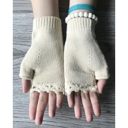 1Pair Floral Embroidery Hollow Out Fingerless Knit Gloves