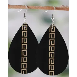 1Pair Geometric Print Waterdrop Hook Earrings