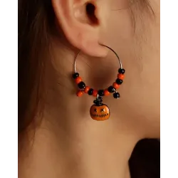 1Pair Halloween Beaded Pumpkin Hood Earrings