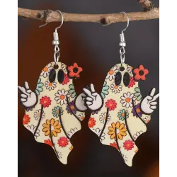 1Pair Halloween Gift Flower Print Funny Ghost Dangle Hook Earrings