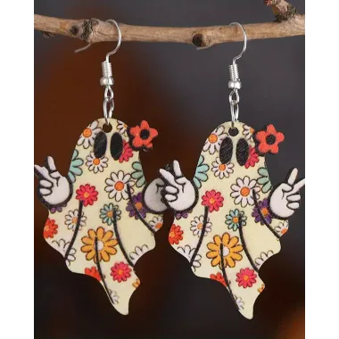 1Pair Halloween Gift Flower Print Funny Ghost Dangle Hook Earrings