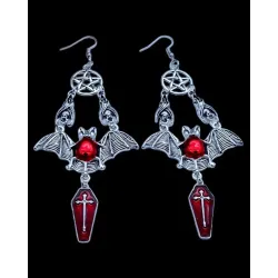 1Pair Halloween Gothic Bat & Cross Dangle Drop Earrings