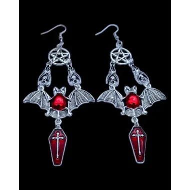 1Pair Halloween Gothic Bat & Cross Dangle Drop Earrings