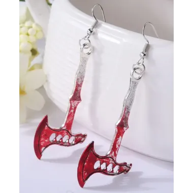 1Pair Halloween Horror Bloody Axe Knife Skull Head Design Dangle Earrings