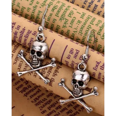 1Pair Halloween Skull Cross Bone Hook Earrings