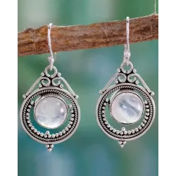 1Pair Hollow Out Moon Stone Hook Drop Earrings