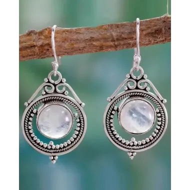 1Pair Hollow Out Moon Stone Hook Drop Earrings