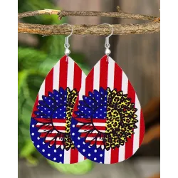 1Pair Independence Day American Flag Leopard Sunflower Waterdrop Hook Earrings