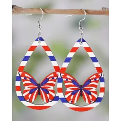 1Pair Independence Day Flag Butterfly Hollow Out Waterdrop Earrings