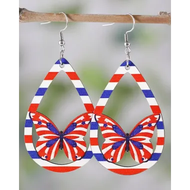 1Pair Independence Day Flag Butterfly Hollow Out Waterdrop Earrings