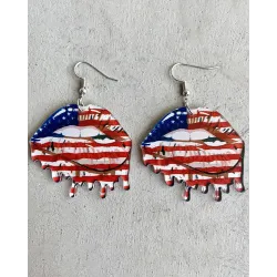 1Pair Independence Day Flag Lip Shaped Hook Earrings